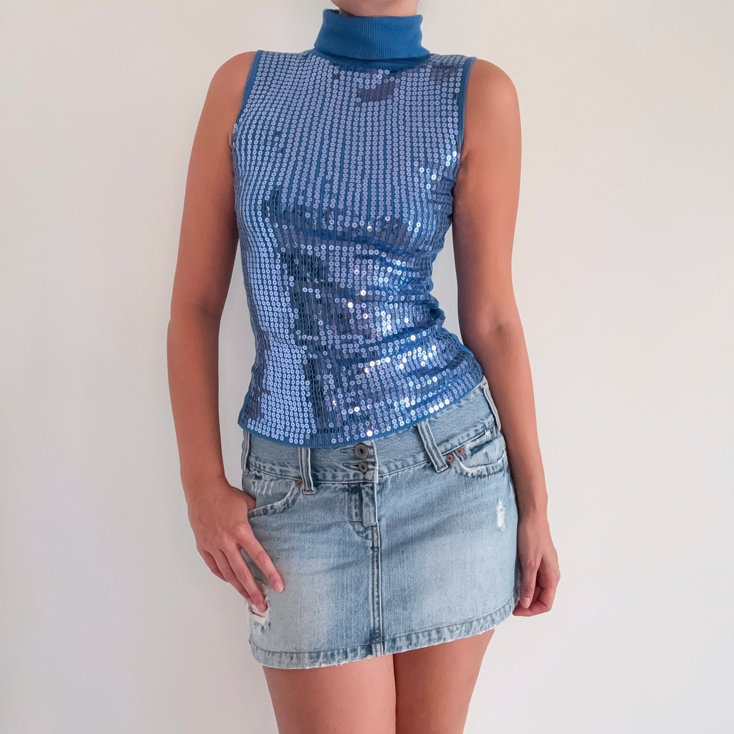 Y2K Cobalt Blue Sequin Turtleneck / SZ S