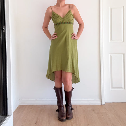 Y2K Moss Green Cotton Midi Dress / SZ M