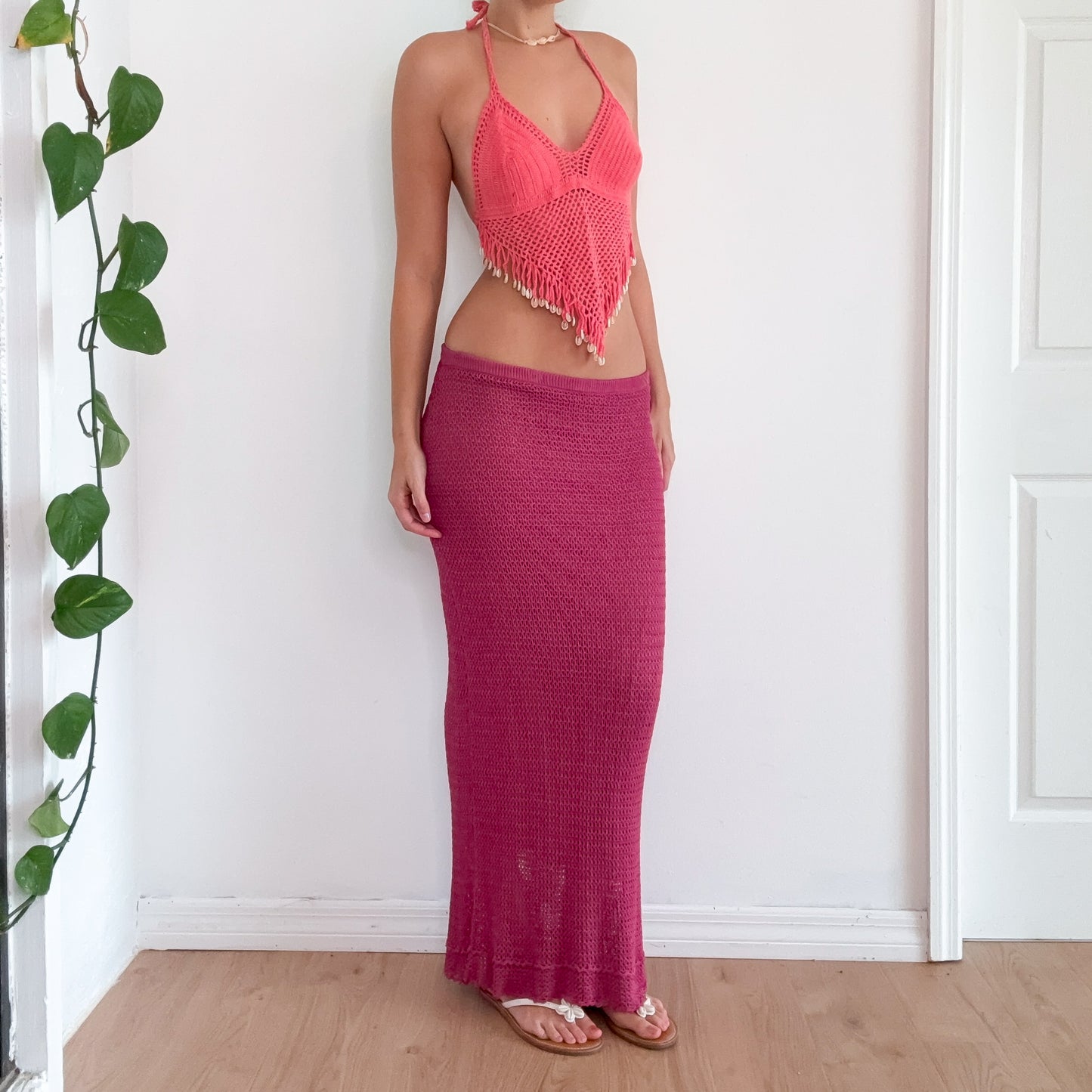 Y2K Magenta Crochet Maxi Skirt / SZ M/L
