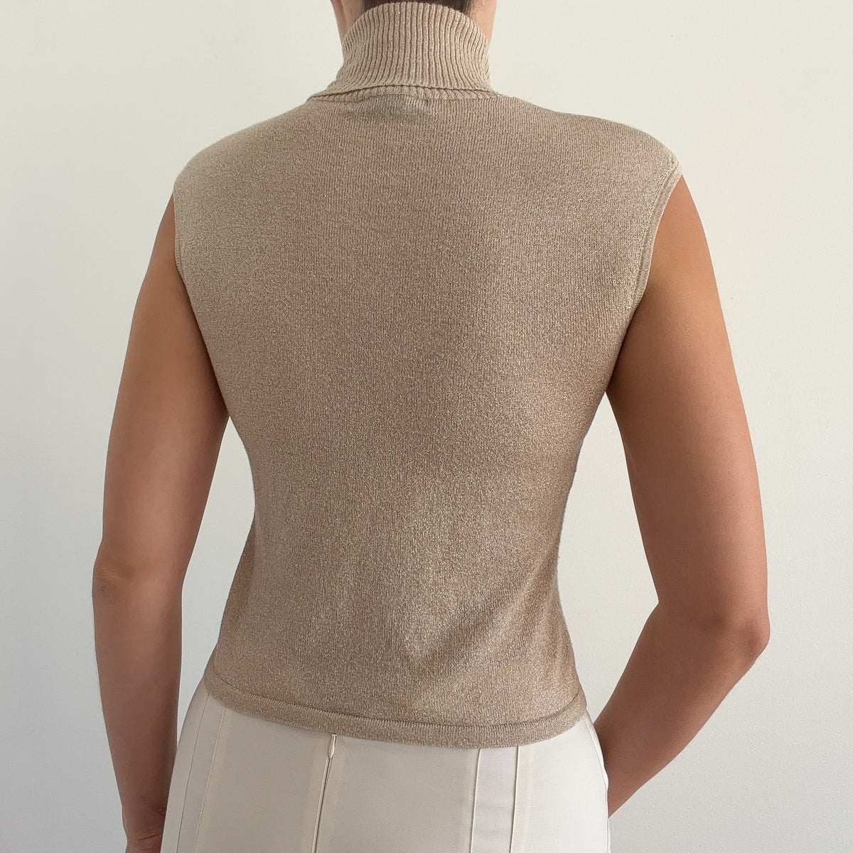 90's Champagne Sparkle Knit Sleeveless Turtleneck / SZ S