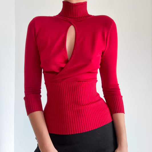 Y2K Bebe Crimson Knit Turtleneck Top / SZ M