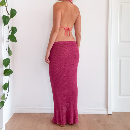 Y2K Magenta Crochet Maxi Skirt / SZ M/L