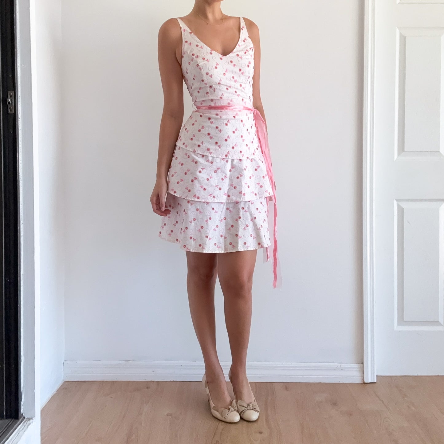 Y2K White & Pink Embroidered Dress / SZ S