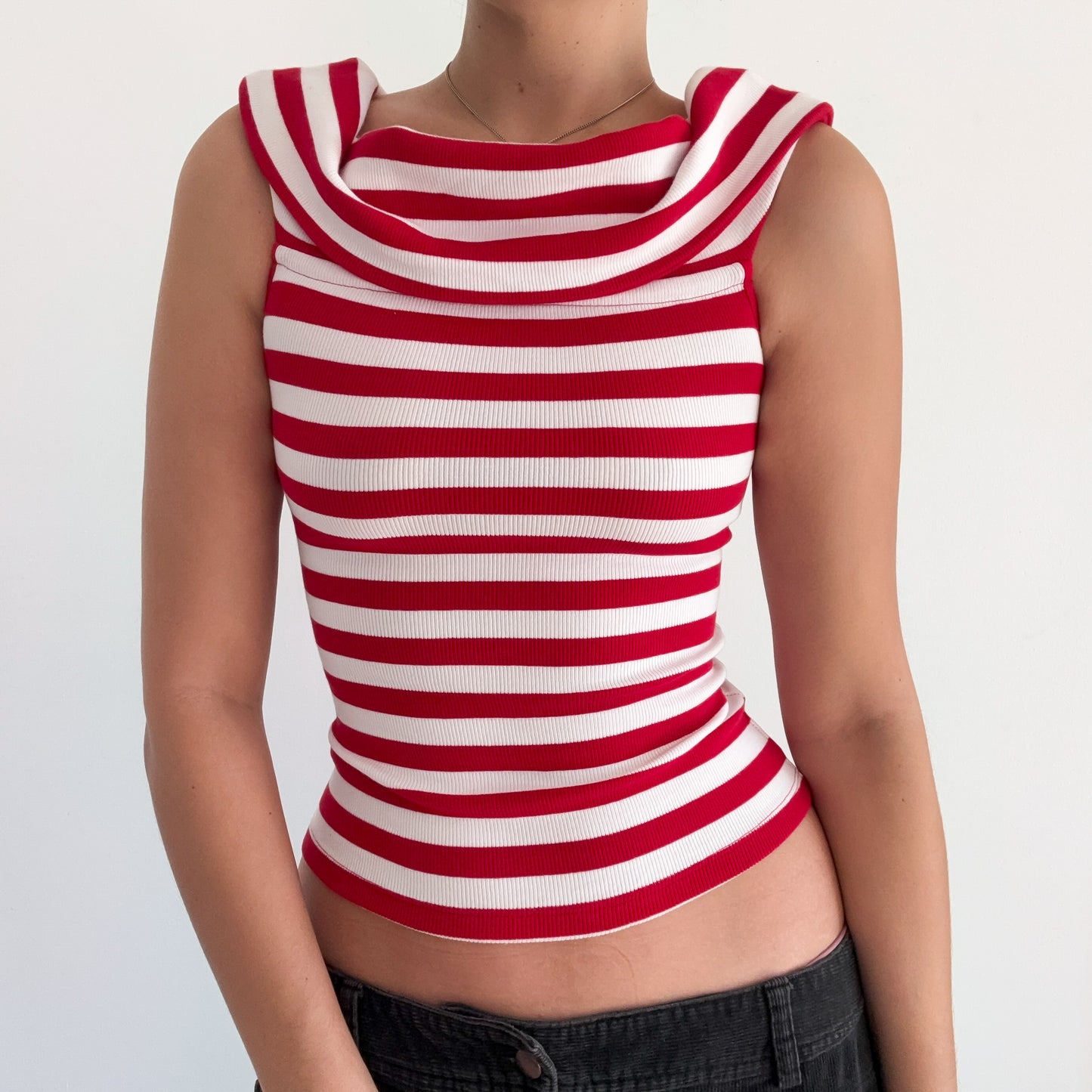 Y2K Red & White Striped Off the Shoulder Top / SZ XS-S