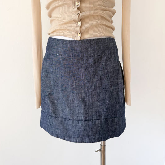 Y2K Blue Chambray Linen Mini Skirt / SZ XS