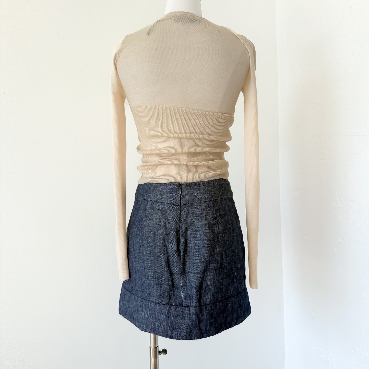 Y2K Blue Chambray Linen Mini Skirt / SZ XS