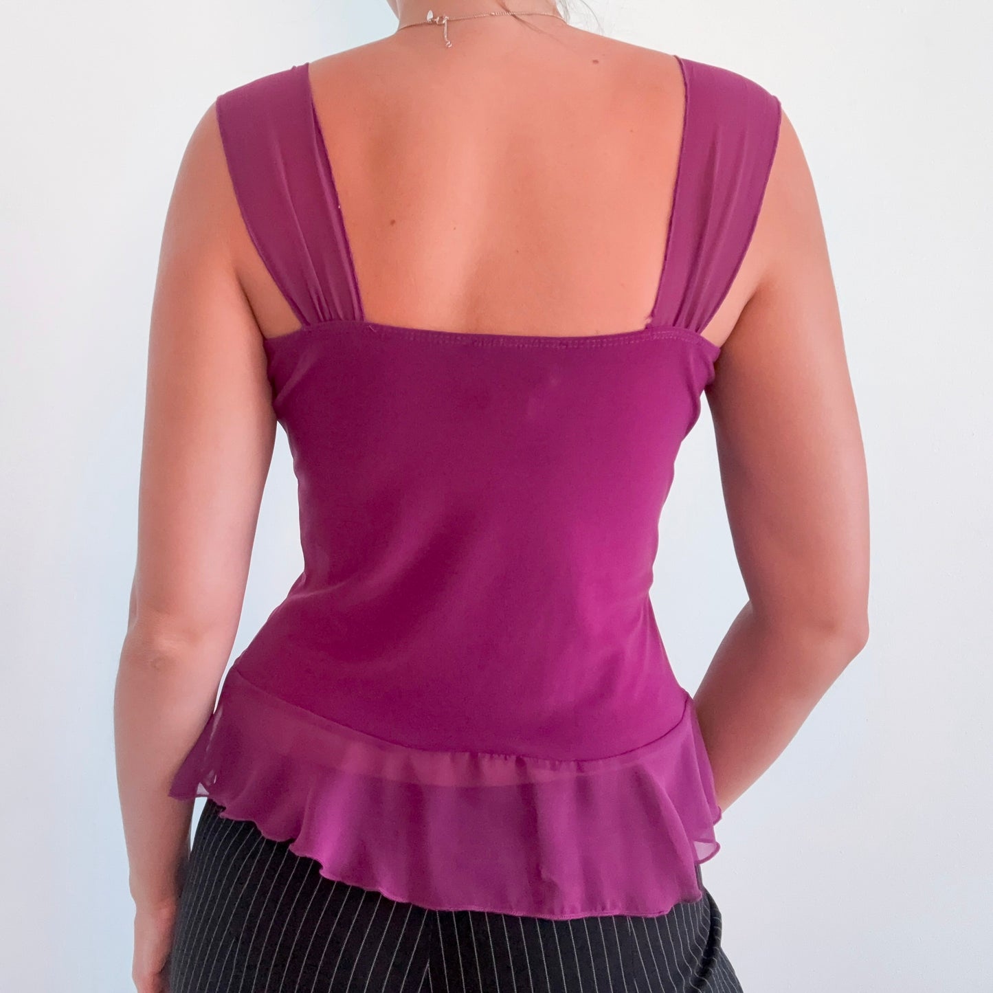 Y2K Purple Tie Flutter Top / SZ M