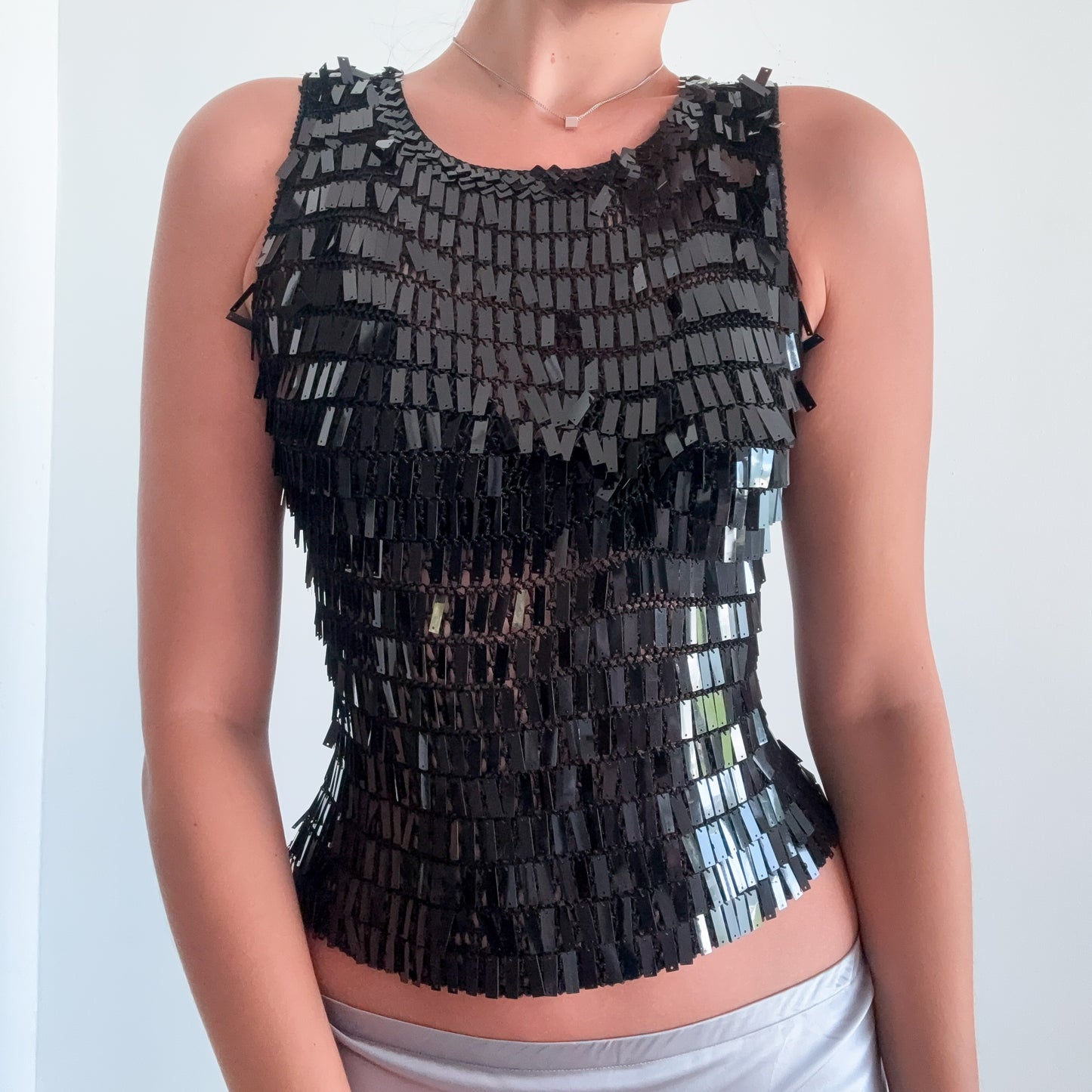 Y2K Black Crochet Sequin Top / SZ XS/S