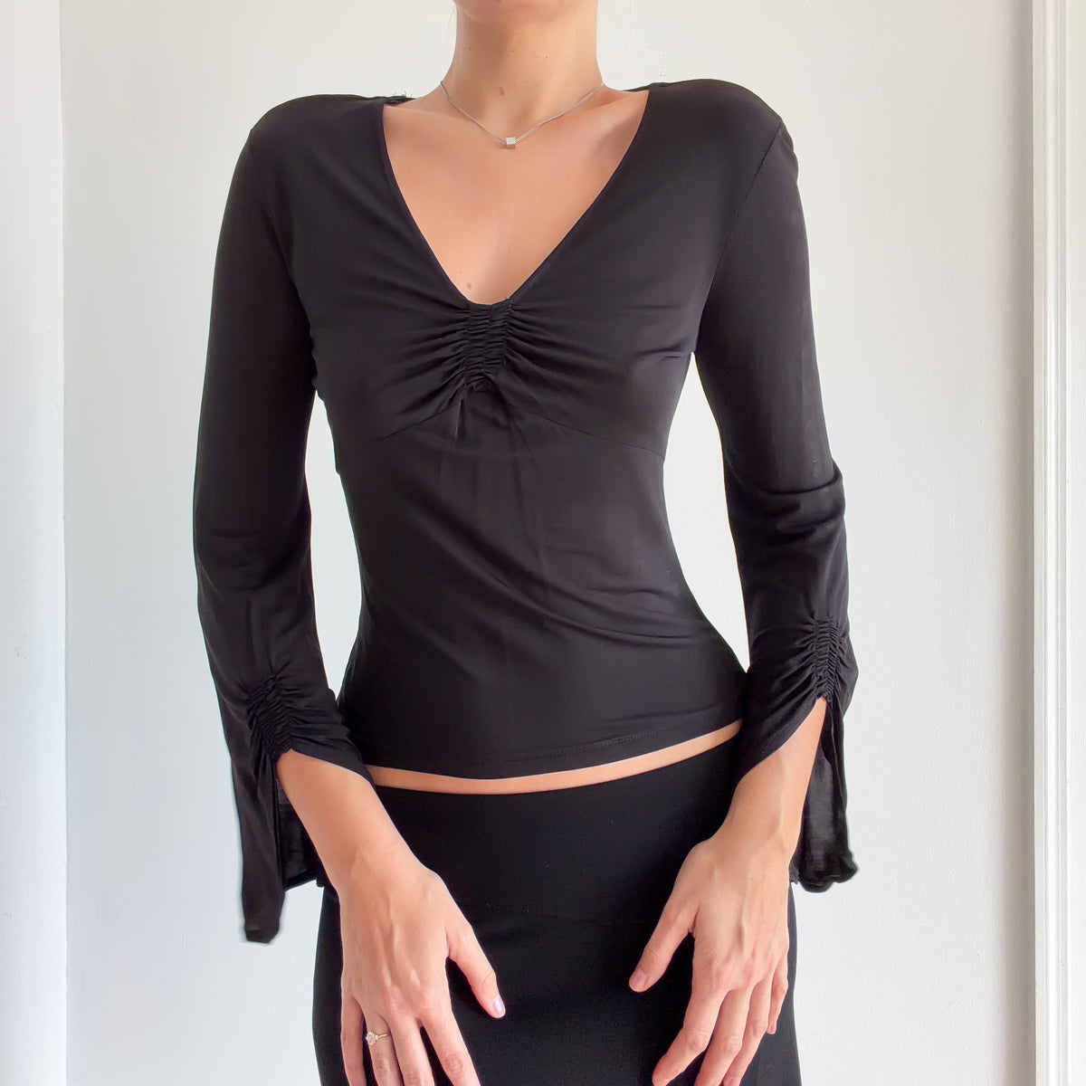 Y2K Black Witchy Flare Sleeve Top / SZ S/M
