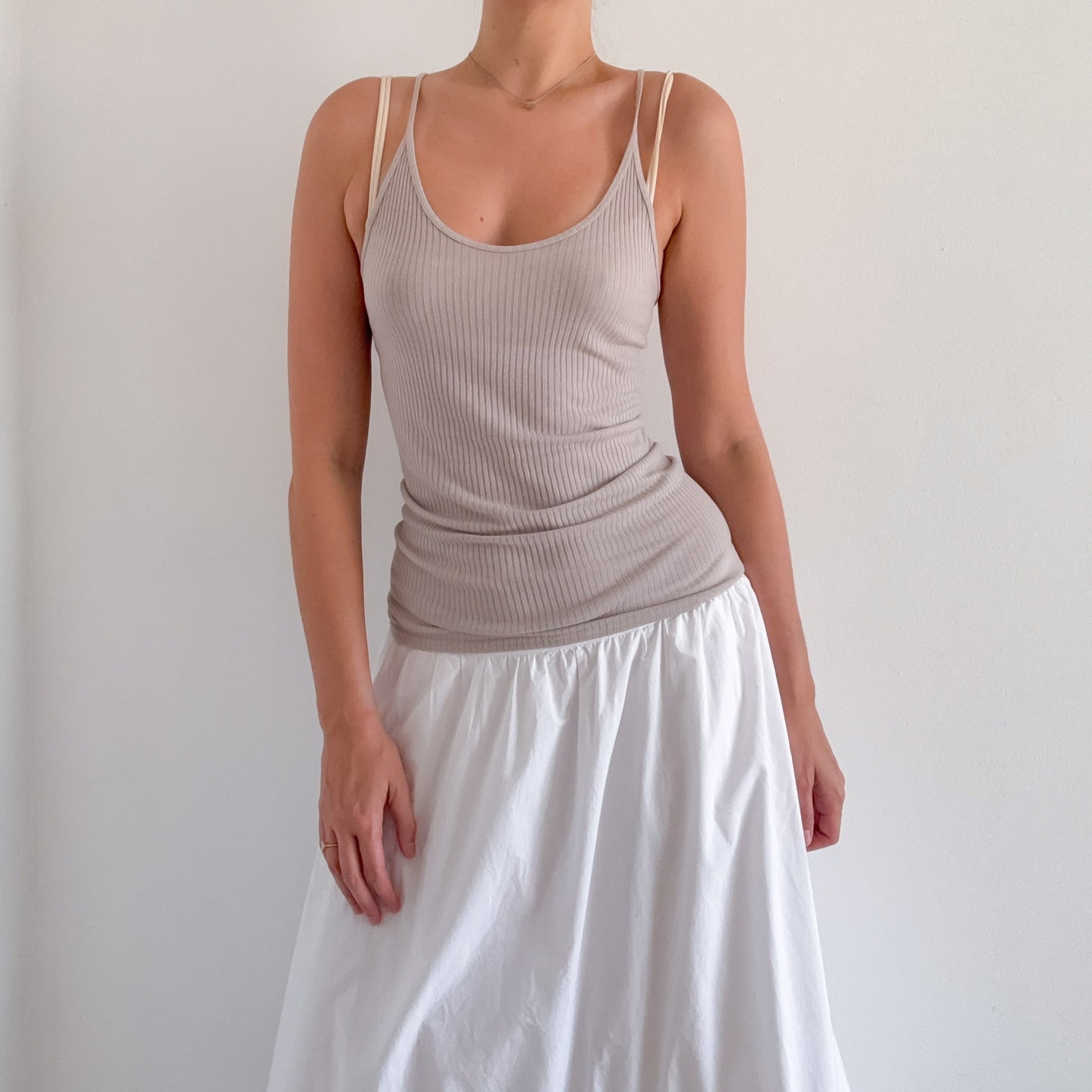Y2K Light Grey Ribbed Modal Tank / SZ S