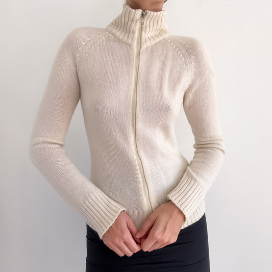 Y2K Ivory Knit Mock Neck Zip Jacket / SZ M