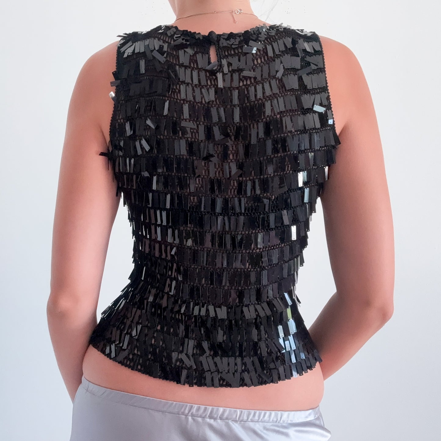 Y2K Black Crochet Sequin Top / SZ XS/S