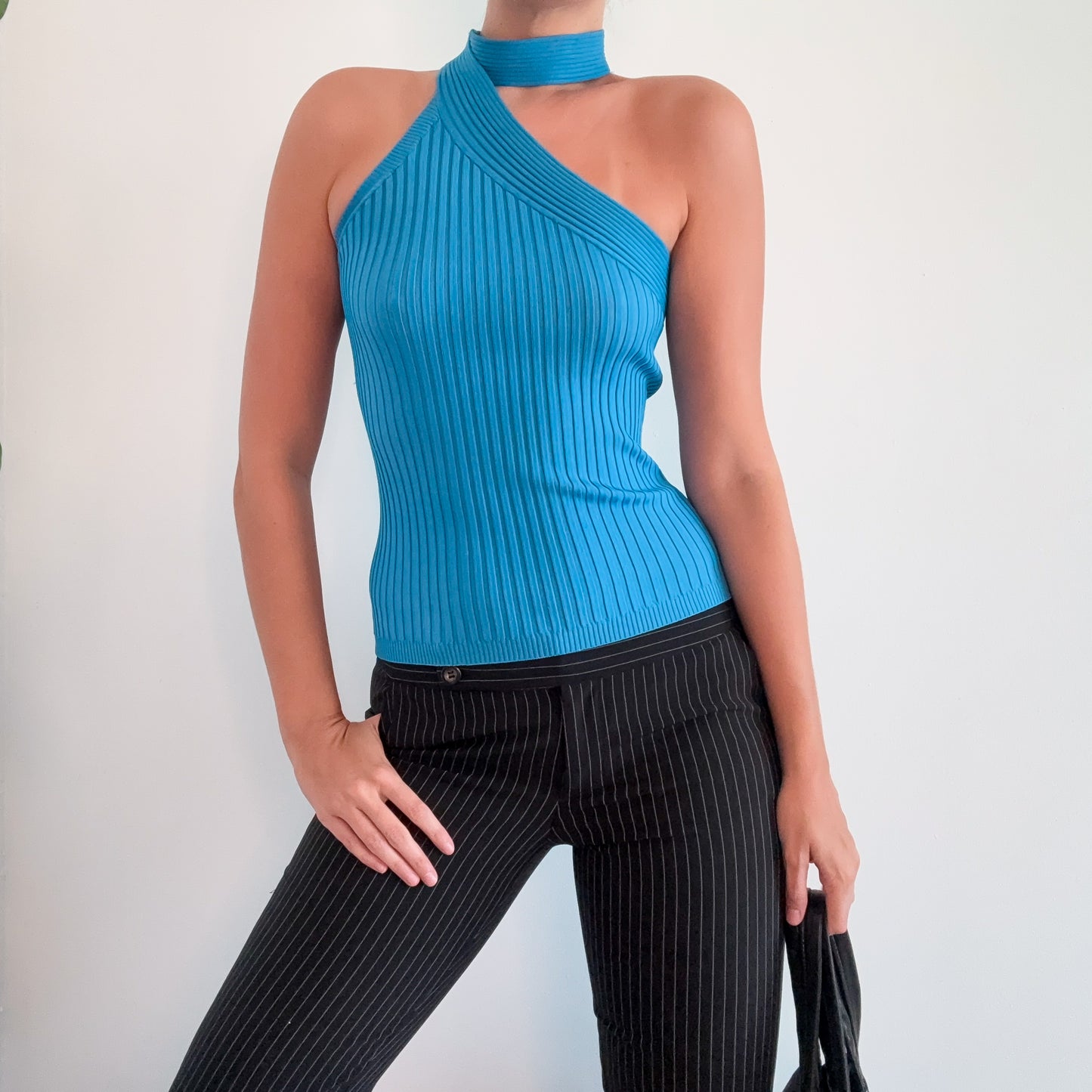 Y2K Cache Teal Ribbed Knit Top / SZ M
