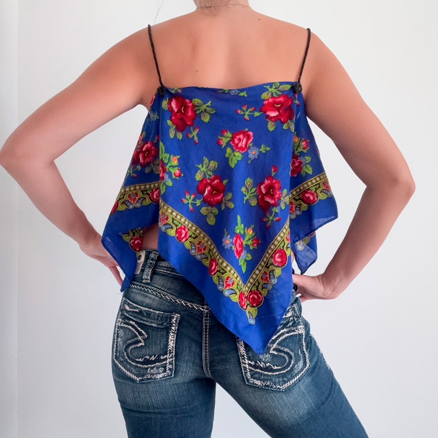 Y2K Royal Blue Floral Scarf Top / SZ S