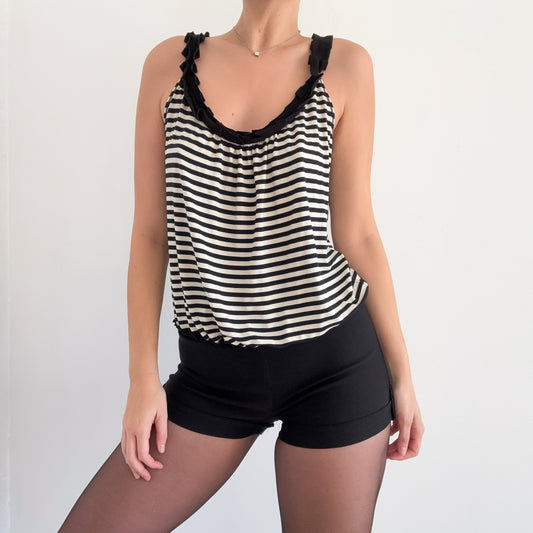 Y2K Black & Ivory Striped Bubble Top / SZ M