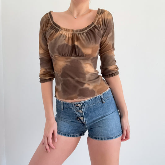 Y2K Brown & Olive Mesh Top / SZ S-M