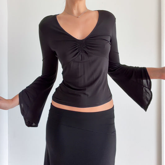 Y2K Black Witchy Flare Sleeve Top / SZ S/M