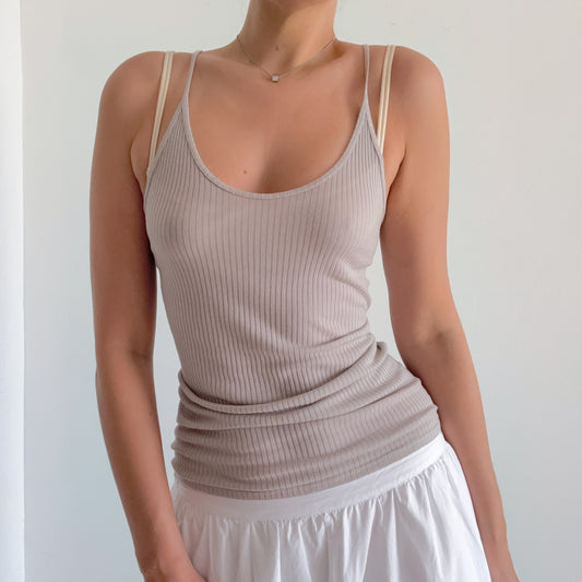 Y2K Light Grey Ribbed Modal Tank / SZ S
