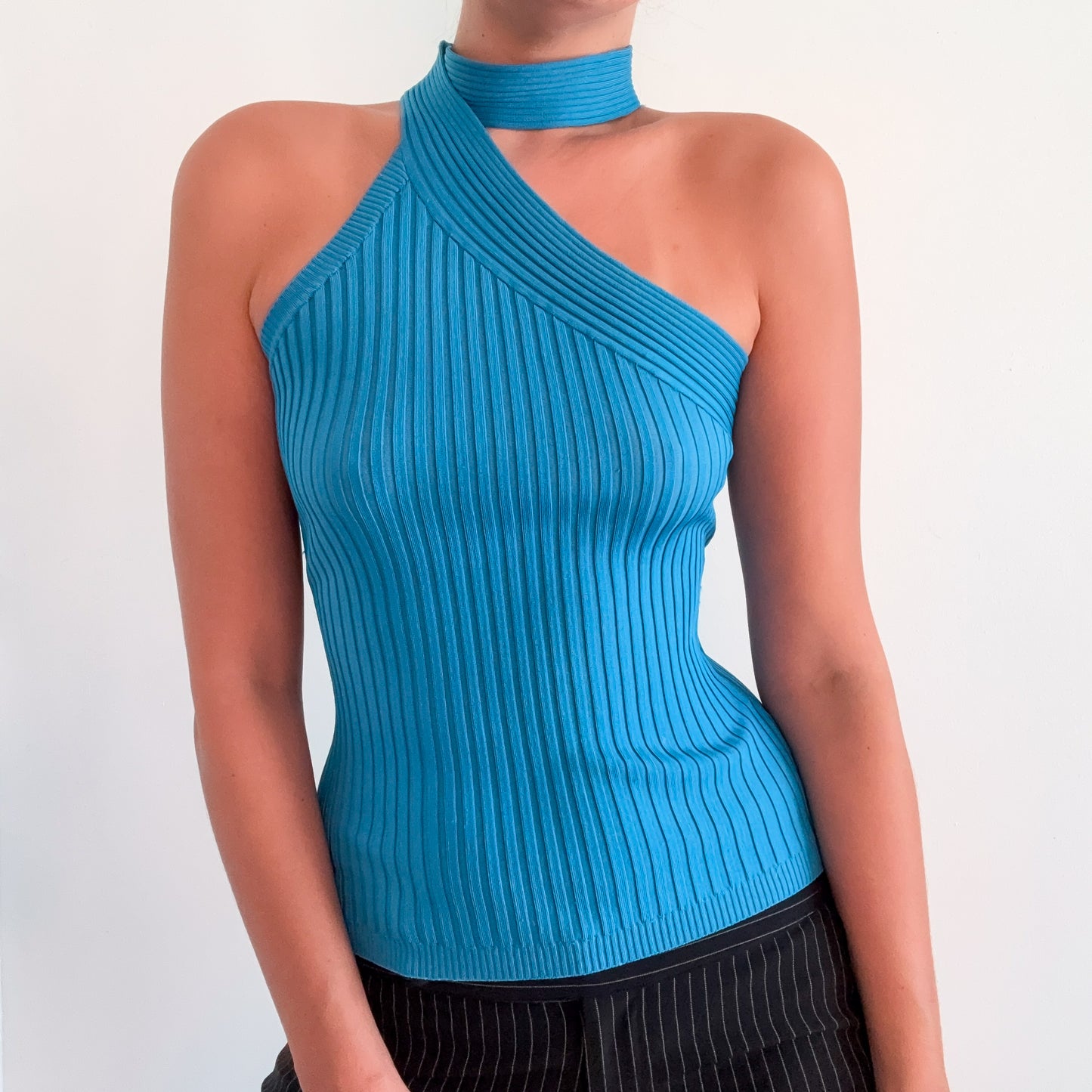 Y2K Cache Teal Ribbed Knit Top / SZ M
