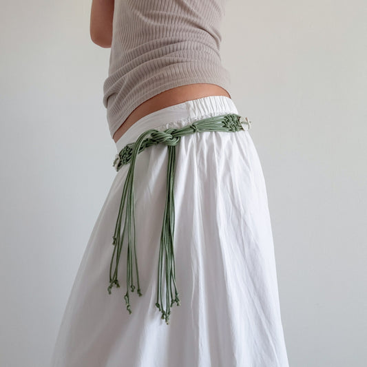 Y2K Sage Green Shell Fringe Belt / M-XL