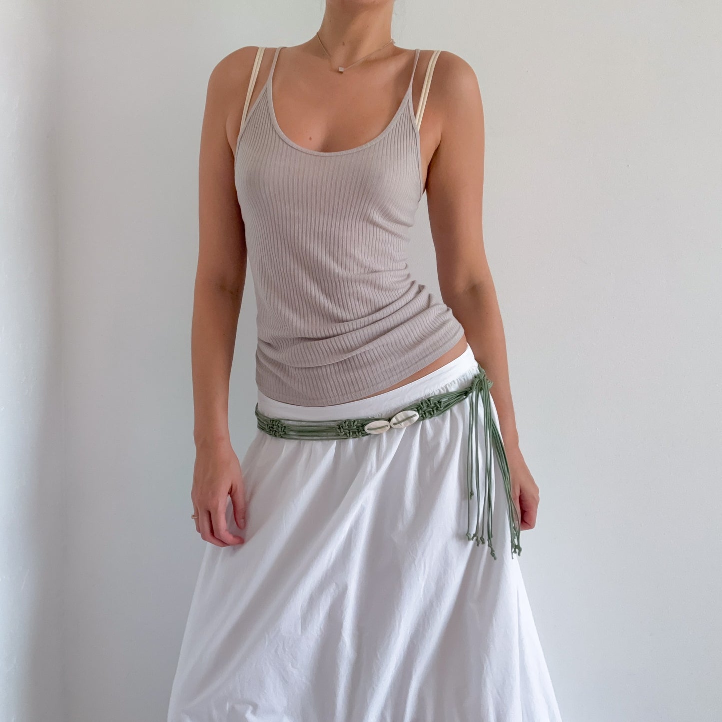 Y2K Sage Green Shell Fringe Belt / M-XL