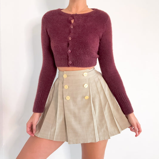 90's Sage Green Plaid Pleated Mini Skirt / SZ 0