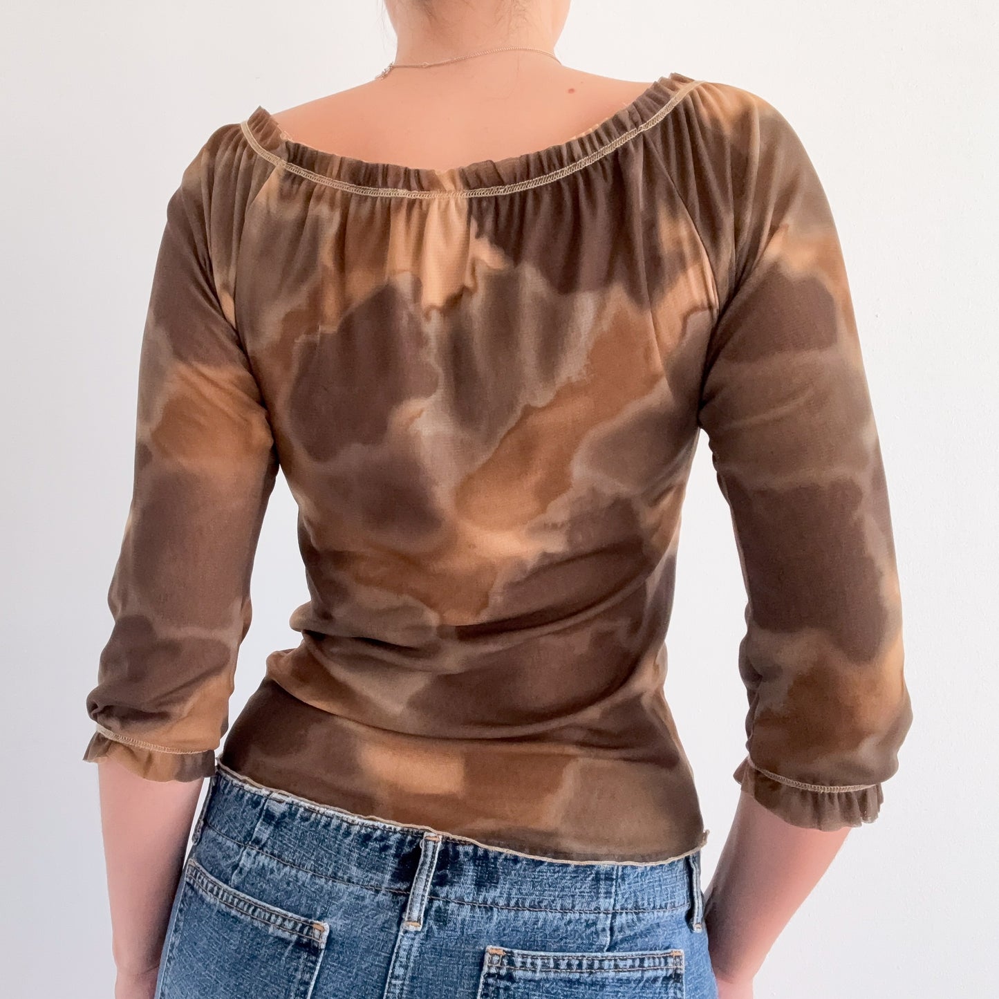 Y2K Brown & Olive Mesh Top / SZ S-M