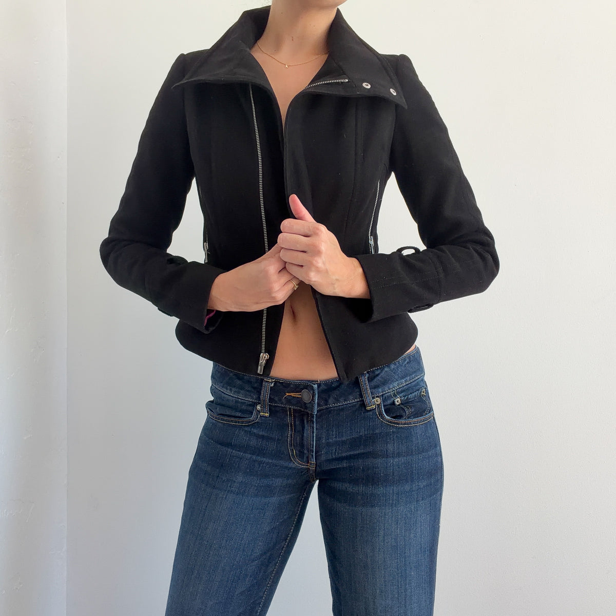 Y2K Black Zip Moto Jacket / SZ XS