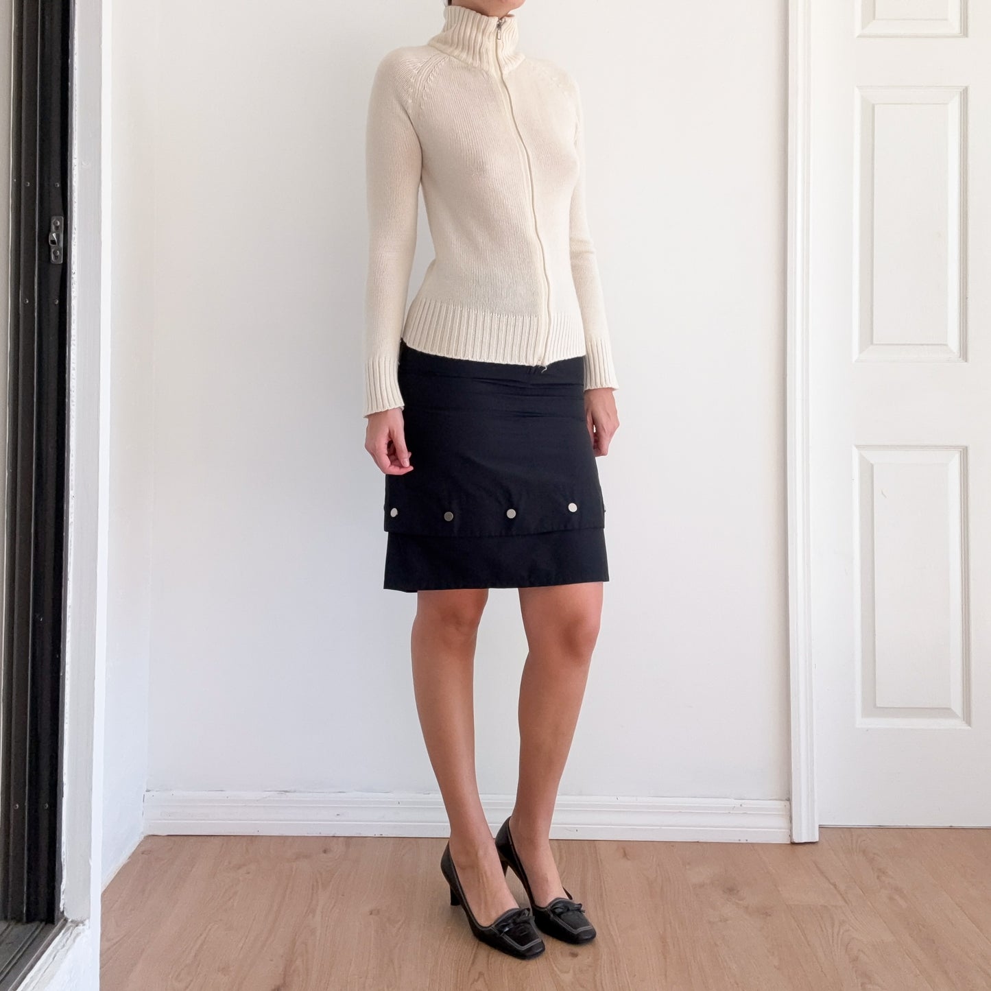 Y2K Ivory Knit Mock Neck Zip Jacket / SZ M