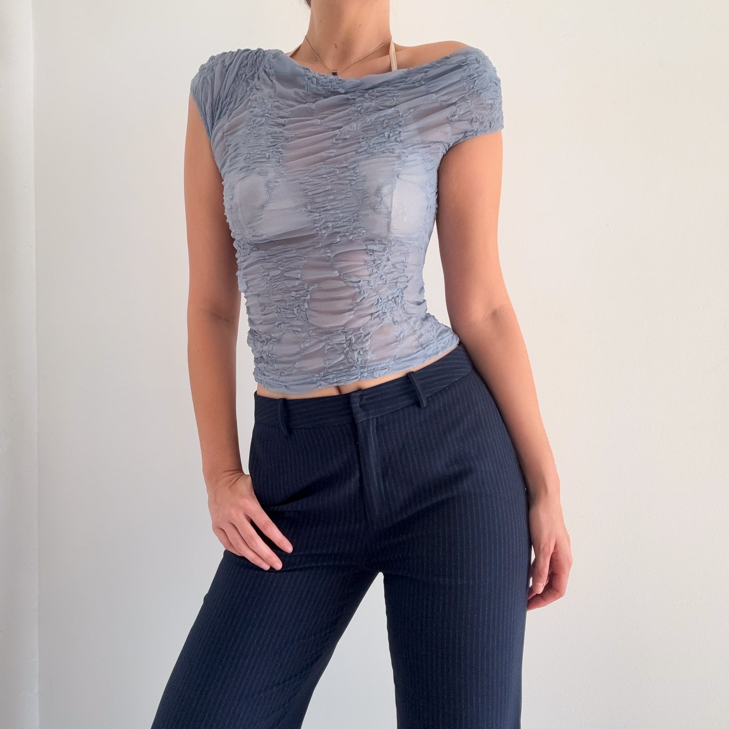 90's Navy Pinstripe Trousers / SZ 10