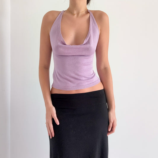 Lilac Sparkle Knit Draped Halter Top / SZ S/M