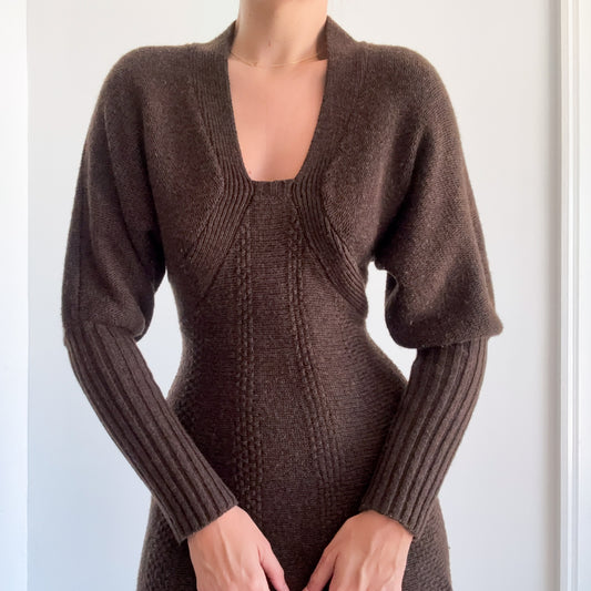 Y2K Brown Knit Sweater Dress / SZ S