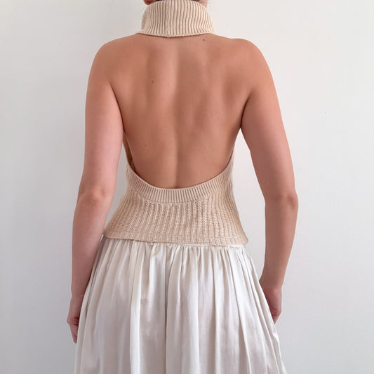 Y2K Cream Sweater Knit Halter Top / SZ M