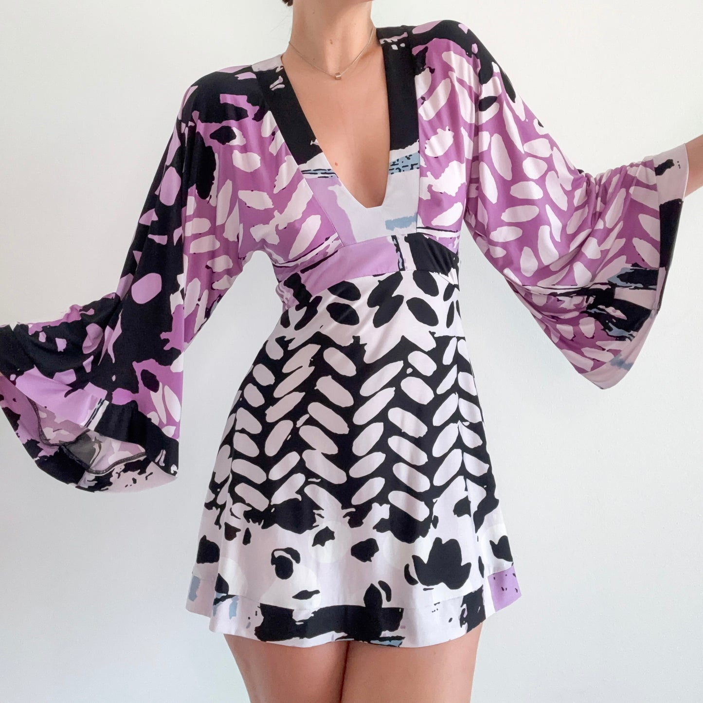 Y2K Purple & Black Groovy Mini Dress / SZ S