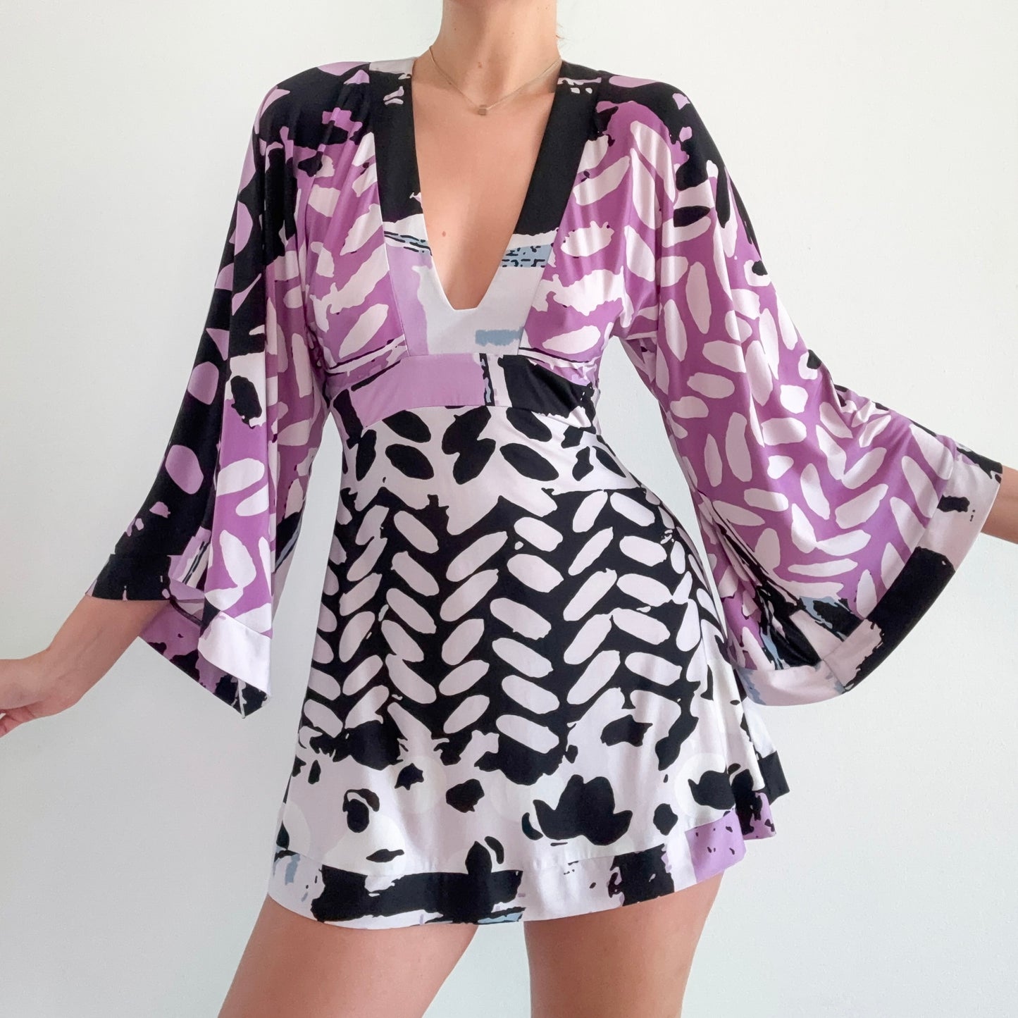 Y2K Purple & Black Groovy Mini Dress / SZ S