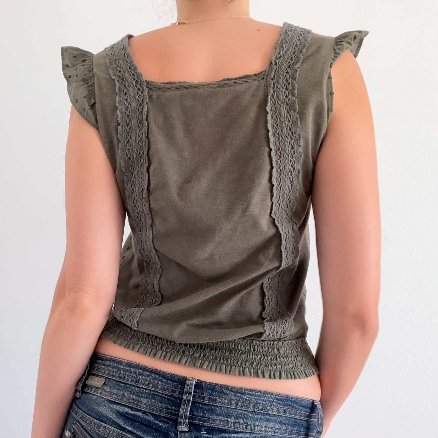 Lucky Brand Army Green Cotton Peasant Top / SZ S