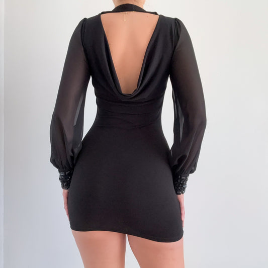 Y2K Black Balloon Sleeve Mini Dress / SZ S