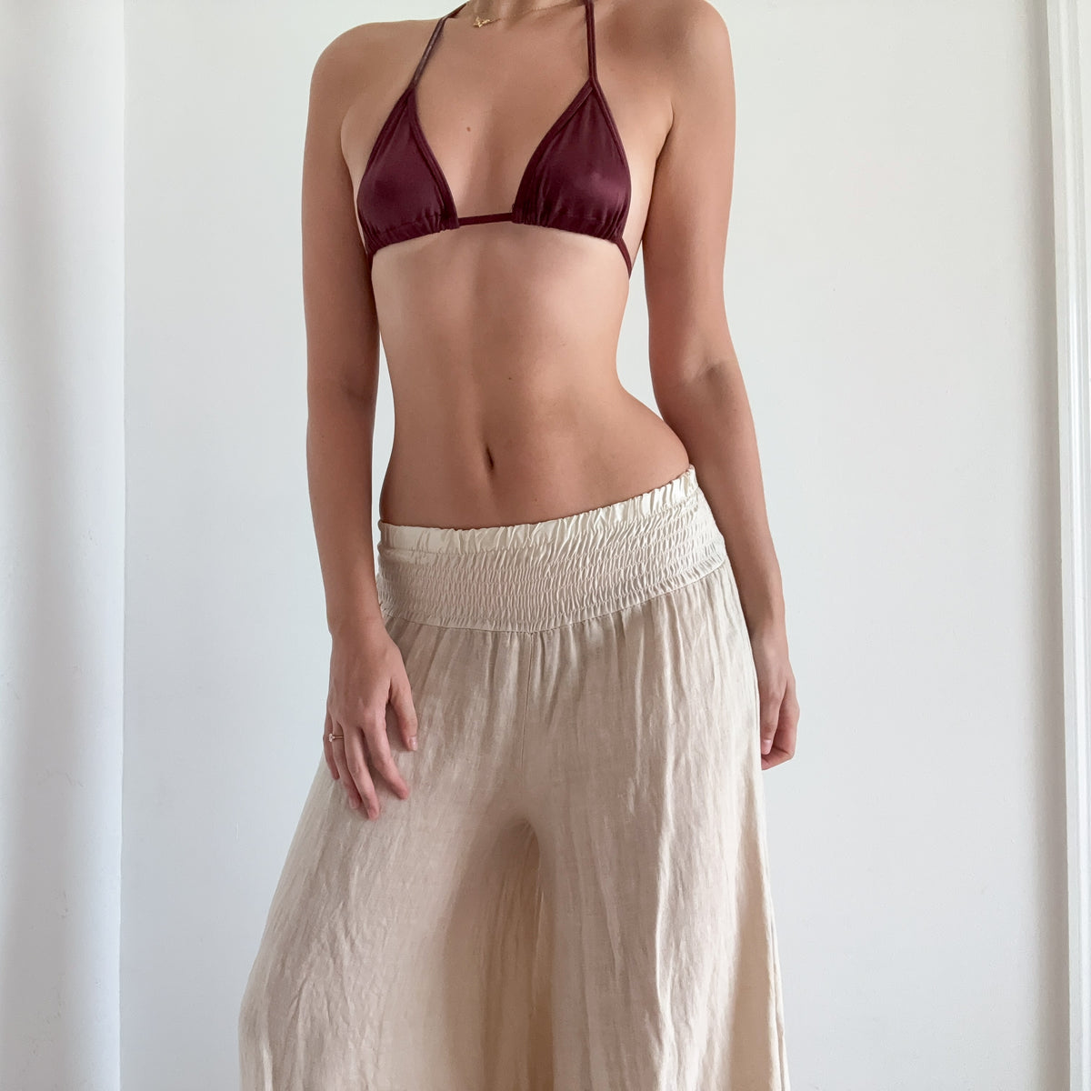 Italian Ecru Linen Flowy Pants / SZ XS-M