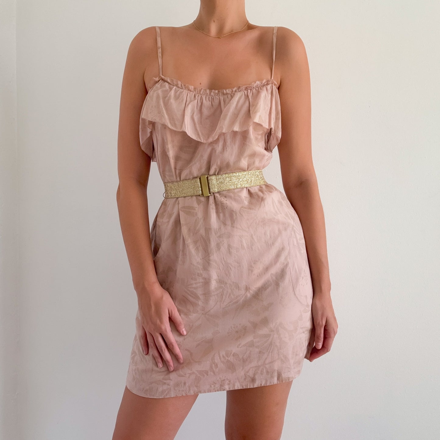 Y2K Rebecca Taylor Blush & Gold Belted Mini Dress / SZ 4