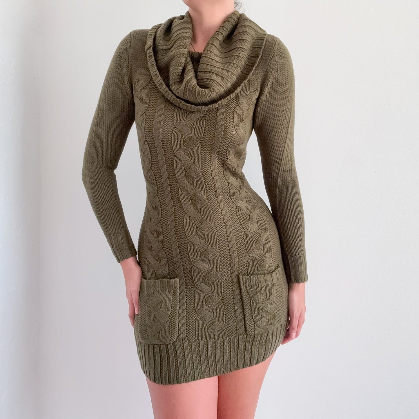 Y2K Army Green Knit Sweater Dress / SZ XS/S