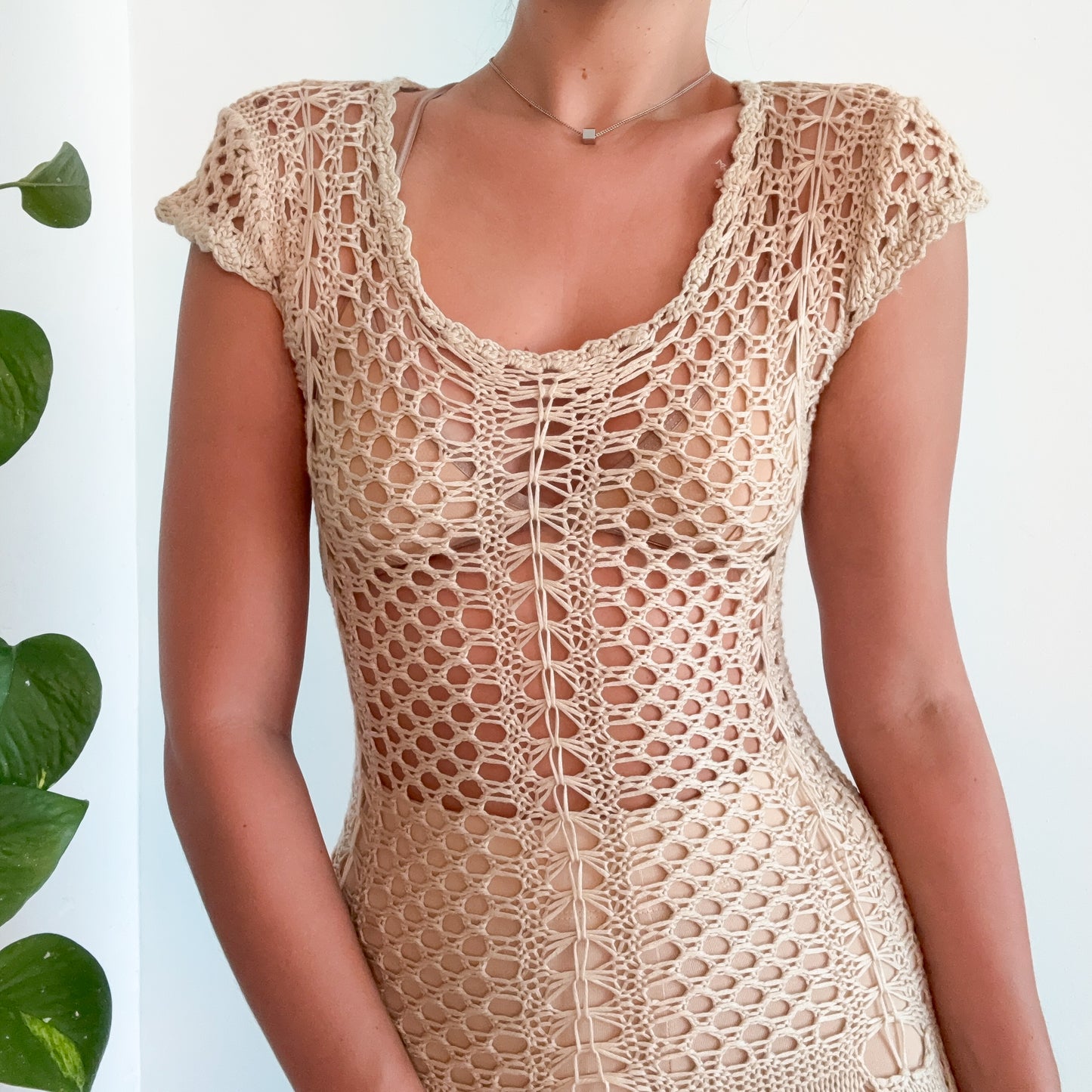 Y2K Ecru Crochet Mini Dress / SZ XS/S
