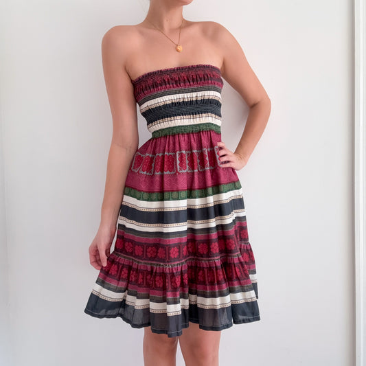 Y2K Magenta Printed Cotton Tube Dress / SZ S-M