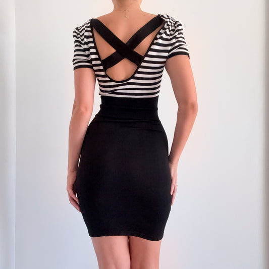 Y2K Bebe Black Striped Slinky Dress / SZ S
