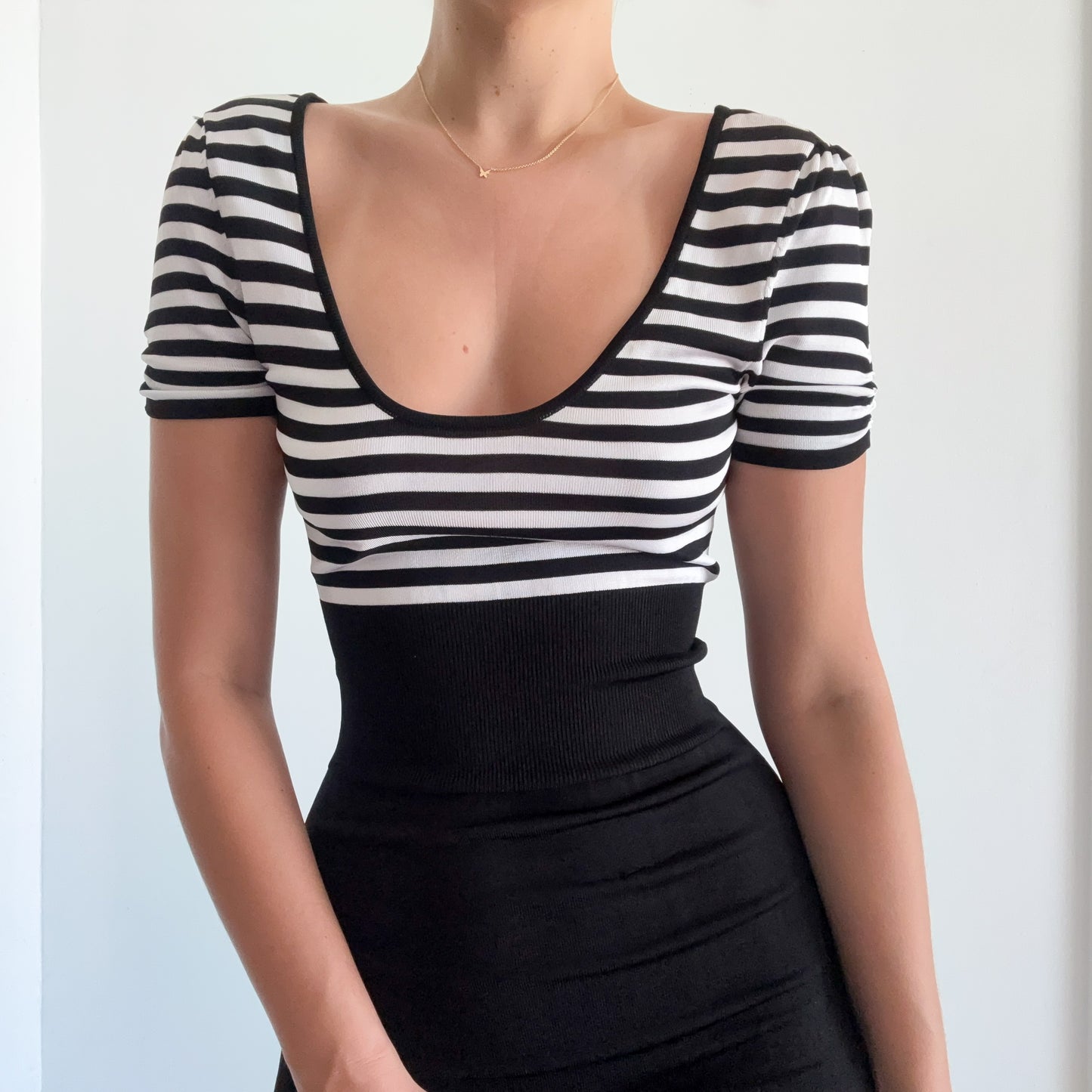 Y2K Bebe Black Striped Slinky Dress / SZ S