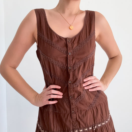 Y2K Brown Cotton Ribbon Dress / SZ M/L