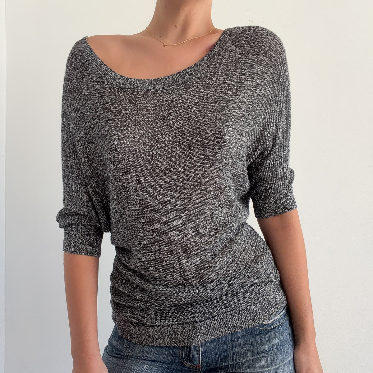 Y2K Grey Knit Dolman Sleeve Top / SZ S
