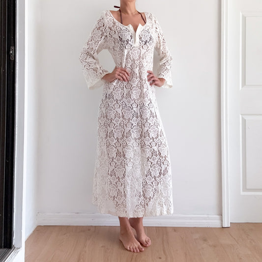 White Cotton Knitted Kaftan / SZ M/L