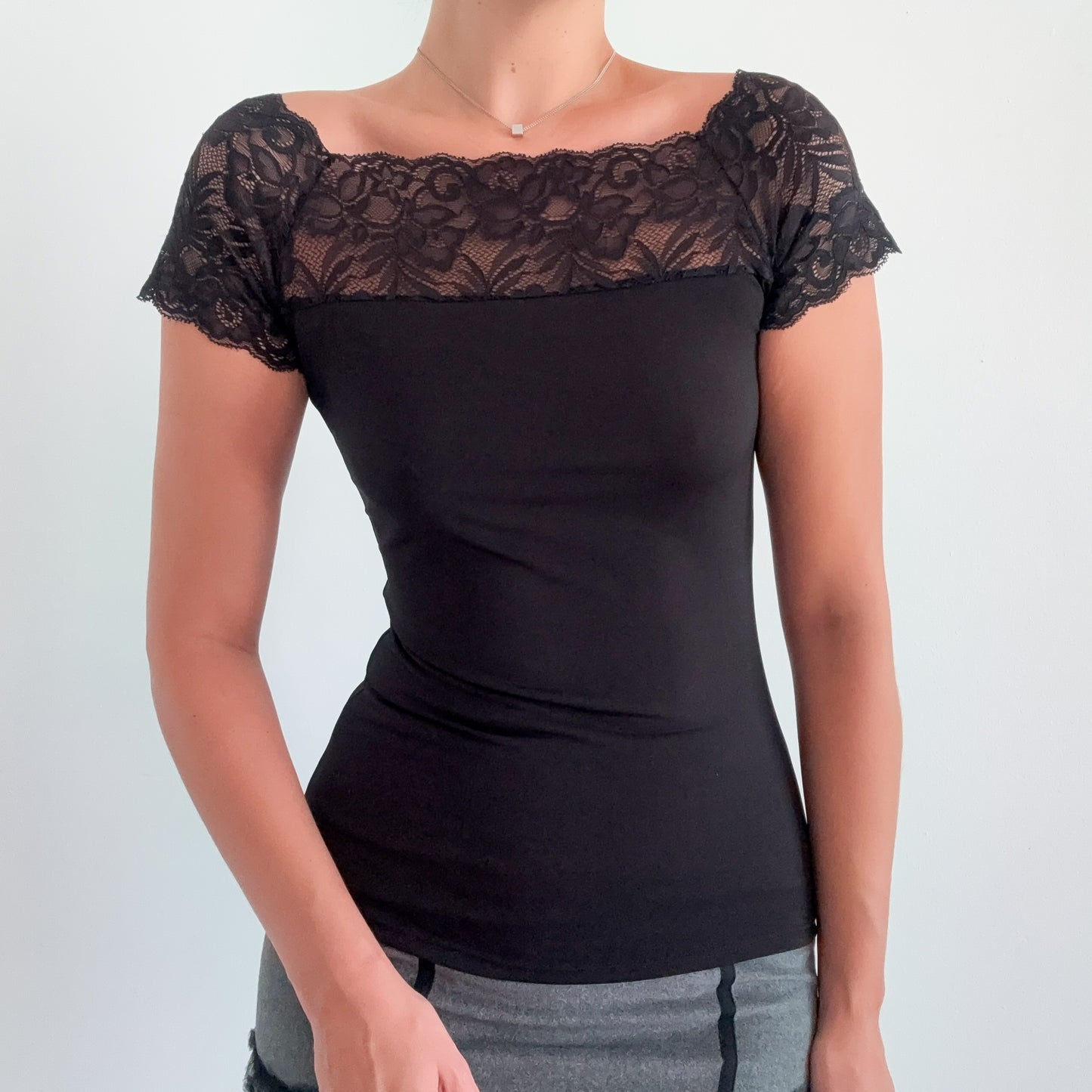 Y2K Black High Neck Lace Top / SZ S
