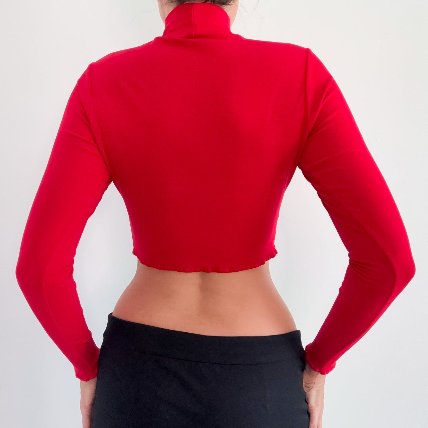 90's Red Cropped Mock Neck / SZ S