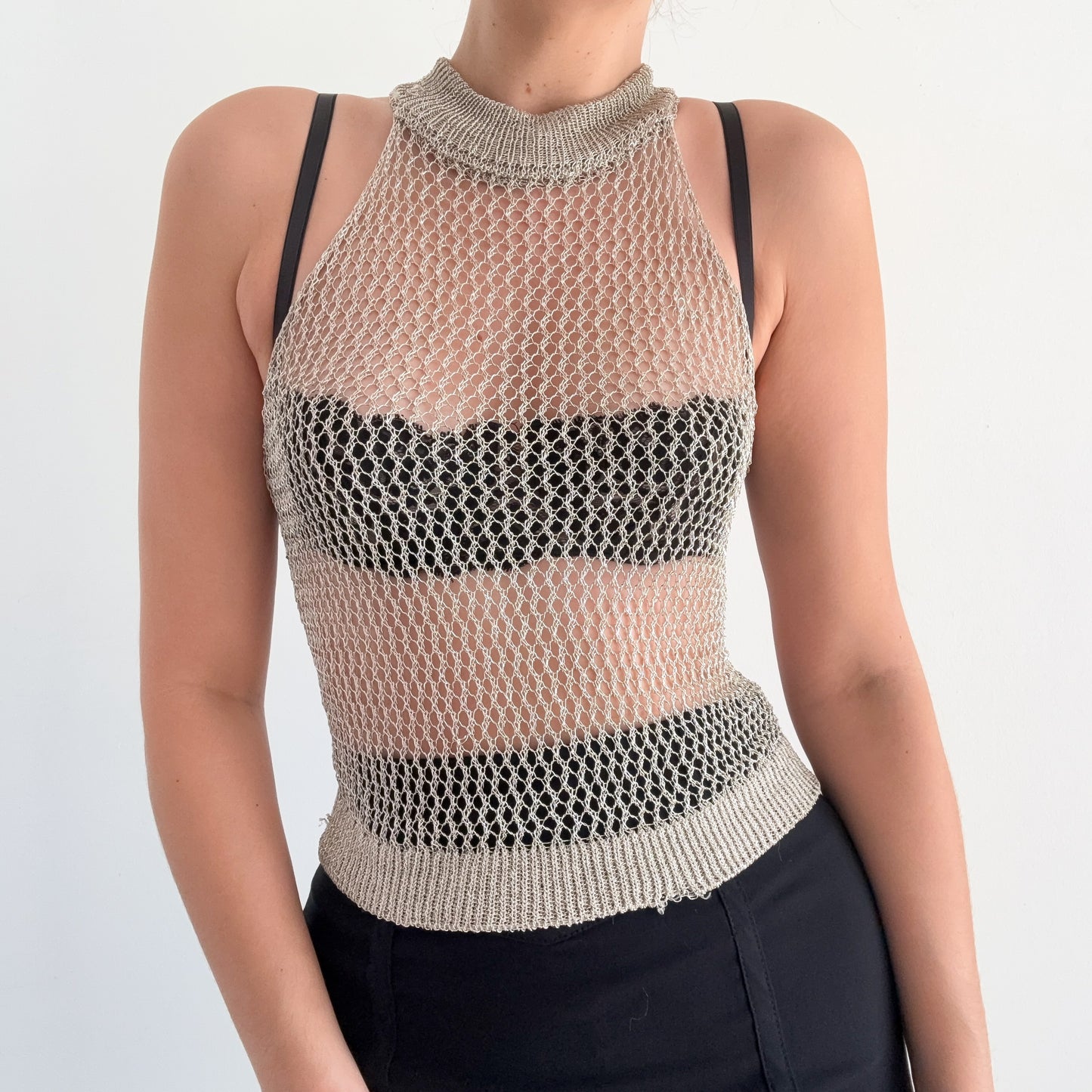 Contemporary Gold Metallic Netted Top / SZ S